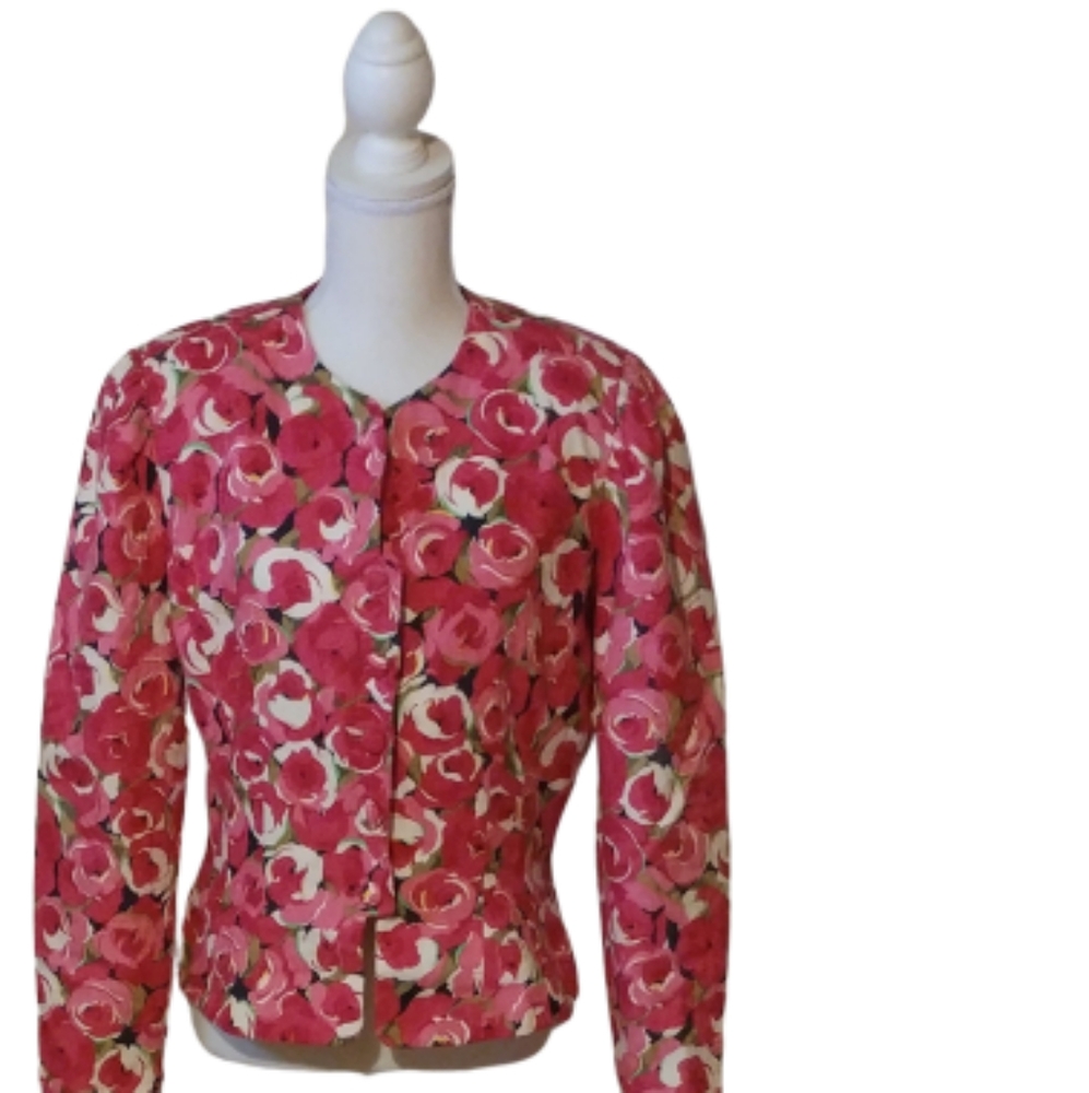 ANDRIANNA PAPELL pink floral blazer 100% cotton